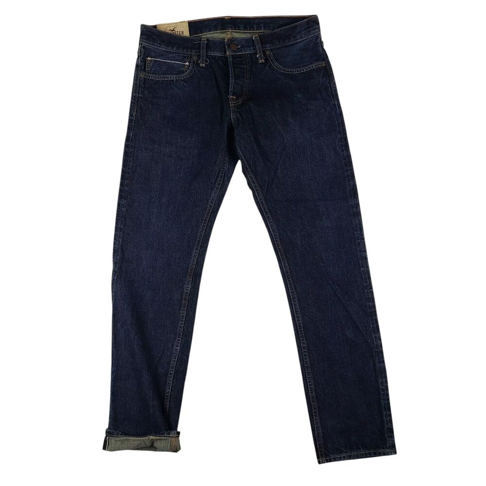 Hollister Jeans Mens 32x30 Skinny‎ Selvedge Button Fly 100% Cotton Dark Wash VTG